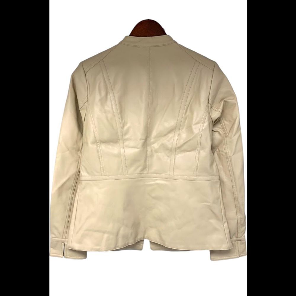 Studio by Denim & Co. Faux Leather Zip Front Peplum Jacket Beige - Regular - Picture 2 of 3